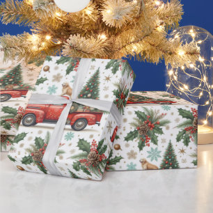 Kerstmis Rode Truck Hond & Kerstgroen Cadeaupapier