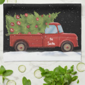 Kerstmis Rode Truck met Naam Theedoek (Gevouwen)