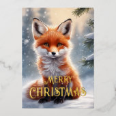 Kerstmis Rode Vos Folie Feestdagenkaart (Voorkant)
