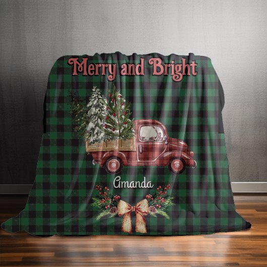 Kerstmis rode vrachtwagen groene baffalo plaid mon fleece deken