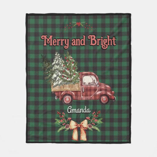 Kerstmis rode vrachtwagen groene baffalo plaid mon fleece deken (Voorkant)