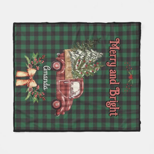Kerstmis rode vrachtwagen groene baffalo plaid mon fleece deken (Voorkant (Horizontaal))