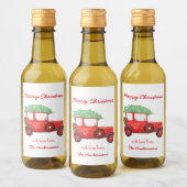 Kerstmis Rode Vrachtwagen Groene Boom Vakantie Wijn Etiket (Flessen)