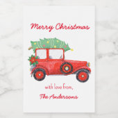 Kerstmis Rode Vrachtwagen Groene Boom Vakantie Wijn Etiket (Enkel label)