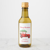 Kerstmis Rode Vrachtwagen Groene Boom Vakantie Wijn Etiket (Voorkant)