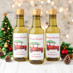 Kerstmis Rode Vrachtwagen Groene Boom Vakantie Wijn Etiket