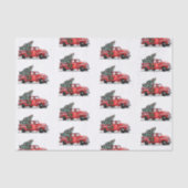 Kerstmis:  rode vrachtwagen op witte sneeuw tissuepapier (Voorkant)