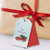 Kerstmis  Rode Vrachtwagen Winter Snowflakes Cadeaulabel