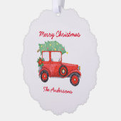 Kerstmis Rode Vrachtwagen Wit Feestelijk Ornament Kaart (Links)