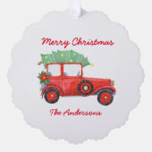 Kerstmis Rode Vrachtwagen Wit Feestelijk Ornament Kaart (Voorkant)