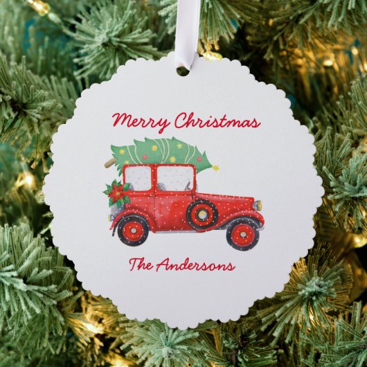 Kerstmis Rode Vrachtwagen Wit Feestelijk Ornament Kaart (Insitu (Drie))