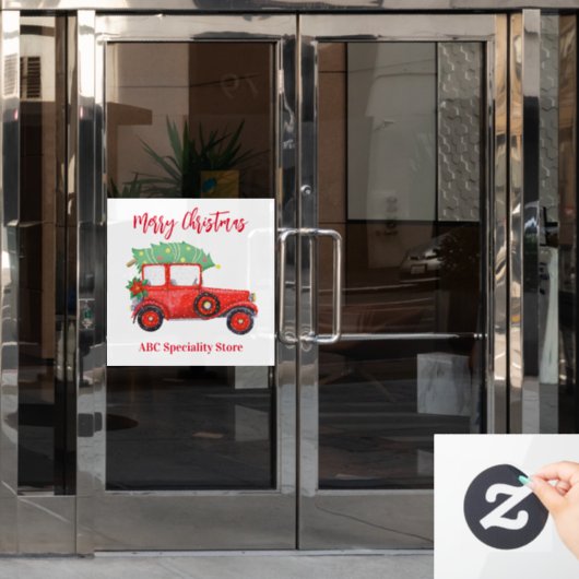 Kerstmis Rode Vrachtwagen Wit Feestelijk Raamsticker (Kantoordeur)