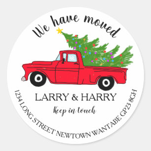 Kerstmis rode vrachtwagenboom Verandering van adre Ronde Sticker