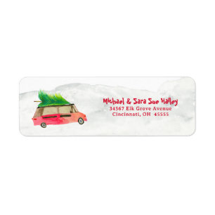 Kerstmis Rode Wagen Watercolor Retouradres Etiket