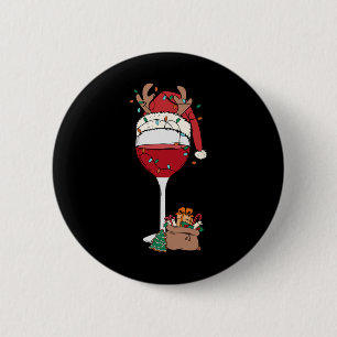 Kerstmis Rode Wijn Glas Kerstman Hoed Rendier Plez Ronde Button 5,7 Cm