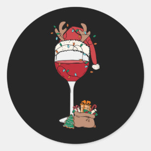 Kerstmis Rode Wijn Glas Kerstman Hoed Rendier Plez Ronde Sticker