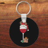Kerstmis Rode Wijn Glas Kerstman Hoed Rendier Plez Sleutelhanger (Voorkant)