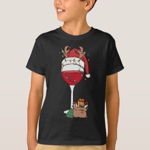 Kerstmis Rode Wijn Glas Kerstman Hoed Rendier Plez T-shirt