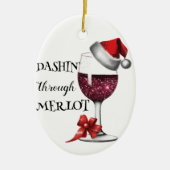 Kerstmis Rode Wijn Glas met Santa Hat Wijn Liefheb Keramisch Ornament (Voorkant)