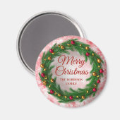 Kerstmis Rode Winter Sparkle Feestelijke krans Magneet (Voorkant / Achterkant)