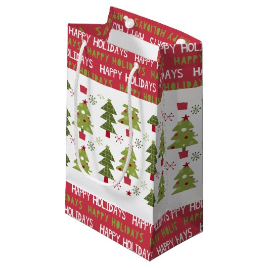 Kerstmis rode, witte en groene bomen en sneeuwvlok klein cadeauzakje (Voorkant Gekanteld)