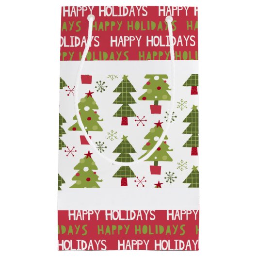 Kerstmis rode, witte en groene bomen en sneeuwvlok klein cadeauzakje (Voorkant)