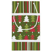 Kerstmis Rode, Witte en Groene Bomen en Strepen Klein Cadeauzakje (Achterkant)