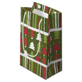 Kerstmis Rode, Witte en Groene Bomen en Strepen Klein Cadeauzakje (Voorkant Gekanteld)