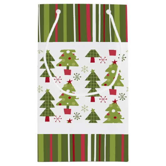 Kerstmis Rode, Witte en Groene Bomen en Strepen Klein Cadeauzakje (Achterkant)
