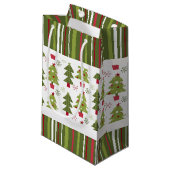 Kerstmis Rode, Witte en Groene Bomen en Strepen Klein Cadeauzakje (Voorkant Gekanteld)