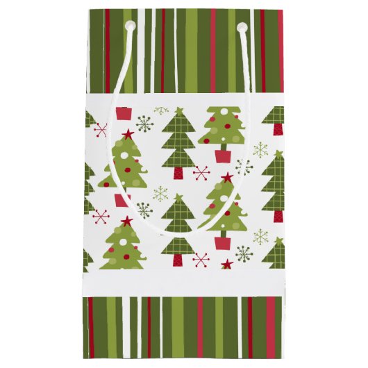 Kerstmis Rode, Witte en Groene Bomen en Strepen Klein Cadeauzakje (Voorkant)
