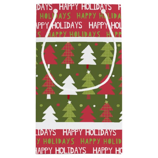 Kerstmis rode, witte en groene bomen klein cadeauzakje (Achterkant)