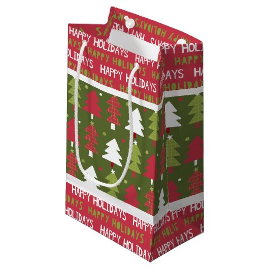 Kerstmis rode, witte en groene bomen klein cadeauzakje (Voorkant Gekanteld)