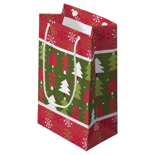 Kerstmis rode, witte en groene boom klein cadeauzakje (Voorkant Gekanteld)