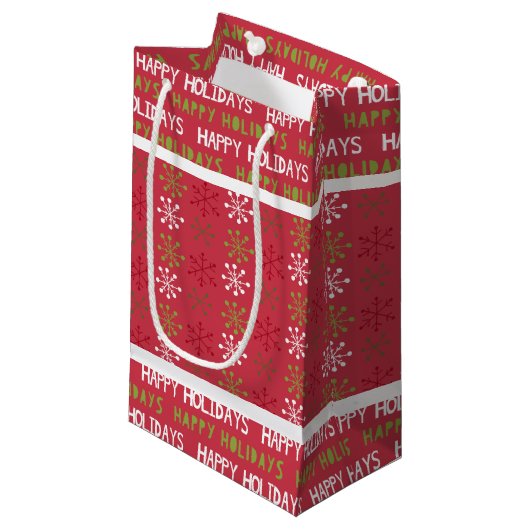 Kerstmis Rode, Witte en Groene Sneeuwvlok Klein Cadeauzakje (Voorkant Gekanteld)