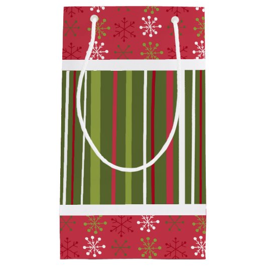 Kerstmis Rode, Witte en Groene Sneeuwvlokken, Stre Klein Cadeauzakje (Voorkant)