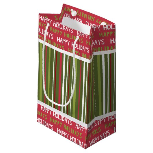 Kerstmis Rode, Witte en Groene Strepen Klein Cadeauzakje (Voorkant Gekanteld)