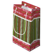 Kerstmis Rode, Witte en Groene Strepen Klein Cadeauzakje (Achterkant Gekanteld)