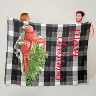Kerstmis Rode XMAS Vrachtwagen Plaid Zwart Wit Fleece Deken