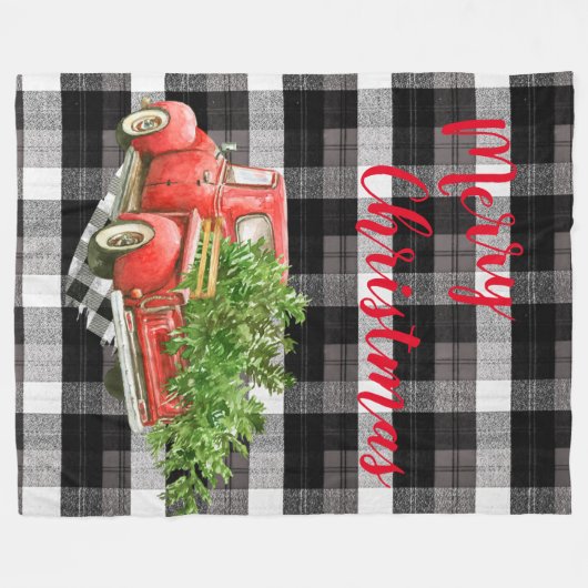 Kerstmis Rode XMAS Vrachtwagen Plaid Zwart Wit Fleece Deken (Voorkant (Horizontaal))