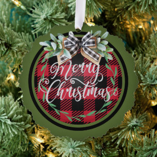 Kerstmis Rode Zwarte Buffalo Schotse Krans Ornament Kaart