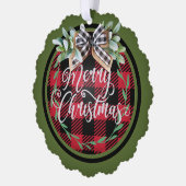 Kerstmis Rode Zwarte Buffalo Schotse Krans Ornament Kaart (Links)