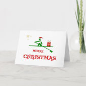 Kerstmis roeier brengen cadeau feestdagen kaart (Voorkant)