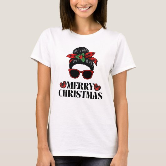 Kerstmis rommelige-bun moeder ontwerp t-shirt (Voorkant)