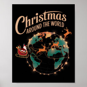 Kerstmis Rond De Wereld Grappige Kerstman Feest Poster