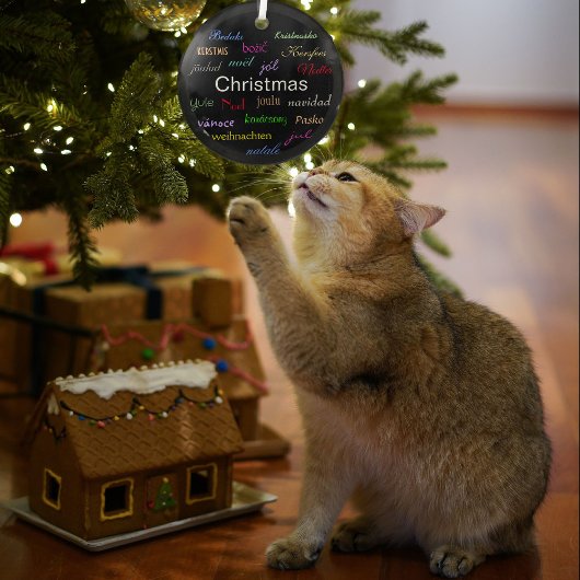 Kerstmis rond de wereld in de zwarte cirkel glas ornament