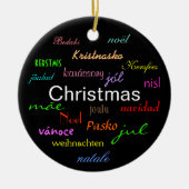 Kerstmis rond de wereld in de zwarte cirkel keramisch ornament (Voorkant)