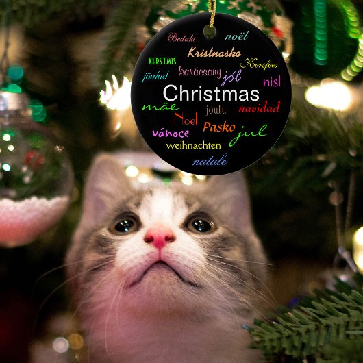 Kerstmis rond de wereld in de zwarte cirkel keramisch ornament