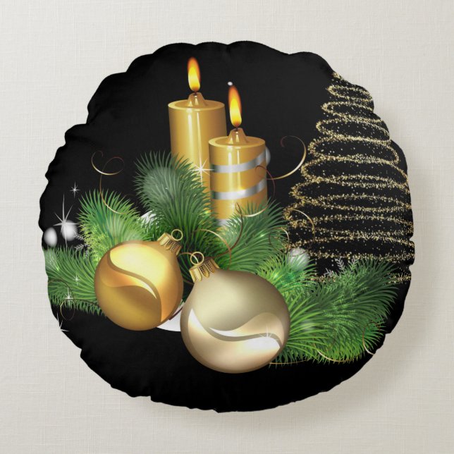 Kerstmis Rond Kussen, Kerst Kaars Kussen (Voorkant)