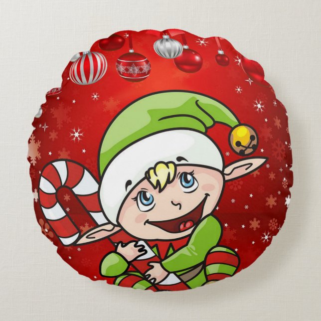 Kerstmis Ronde Kussen, Elf Rond Kussen (Voorkant)